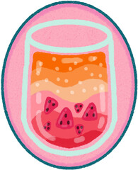 Playful Orange Pink Watermelon Soda Drink Illustration with Fruit Slices for Sweet Summer Beverages