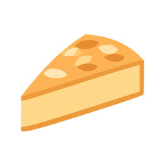A delicious slice of cheesecake with a golden crust and almond sliver topping, presented in a flat vector style.