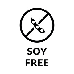 Soy Free Vector Flat Icon Design on White Background. Allergen Free in Circle Prohibition Sign. Organic Food Allergen Free Label with soy beans for Web, Packaging. 