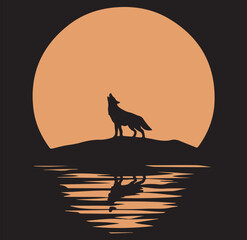 wolf howling at sunset