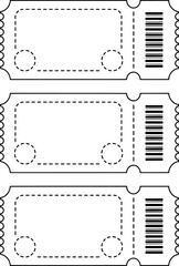 Blank ticket collection with perforated edges and barcodes coupon
