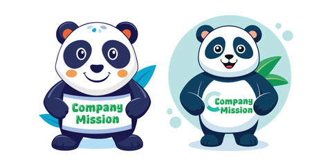 Friendly Corporate Panda Presenting Company Mission Statement with Positive Expression – Perfect Business Mascot Vector for Office Culture, Leadership, Branding and Team Inspiration