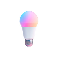 Obraz premium Colorful LED light bulb emitting vibrant hues of pink and blue on a white background perfect for modern home decor