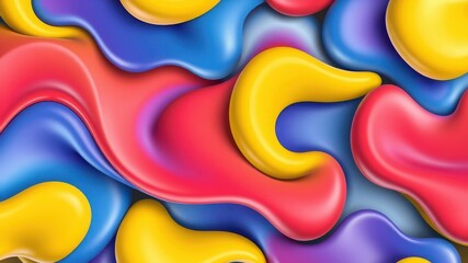 Abstract colorful background with glossy shapes in blue, red, yellow and purple shades illustration