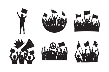 silhouette mass rally for rights on white background