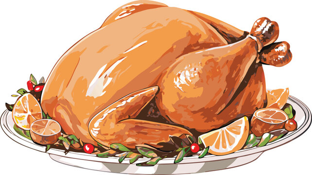 roasted turkey on plate with oranges clip art preview