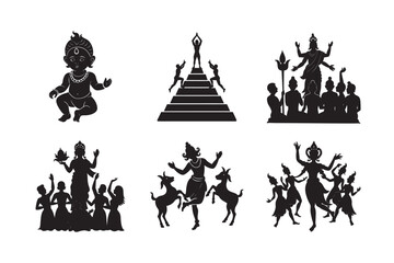 .Janmashtami concept,silhouette different pose little krishna set bundle