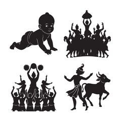 .Janmashtami concept,silhouette krishna set.
