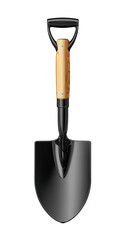 Black shovel with light brown handle, simple illustration