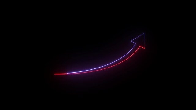 Abstract neon line Arrow rising on graph with up arrow Sale Symbols. neon business growth arrow animation. abstract business up arrow animation. Neon line raising business arrow .