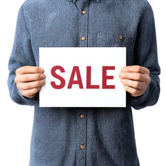 Announcing a Big Sale Person Holding a Sale Sign Marketing Promotion Retail Discount Customer against transparent Background