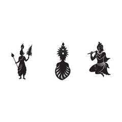.Janmashtami concept,silhouette krishna set.