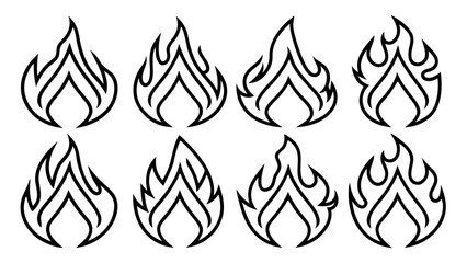 Fire flame line set icons in line art style collection