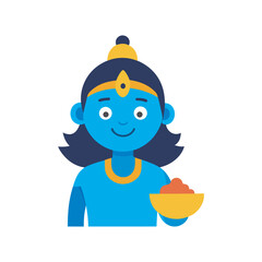 vector flat colour krishna smiling with makhan bowl.Janmashtami concept.