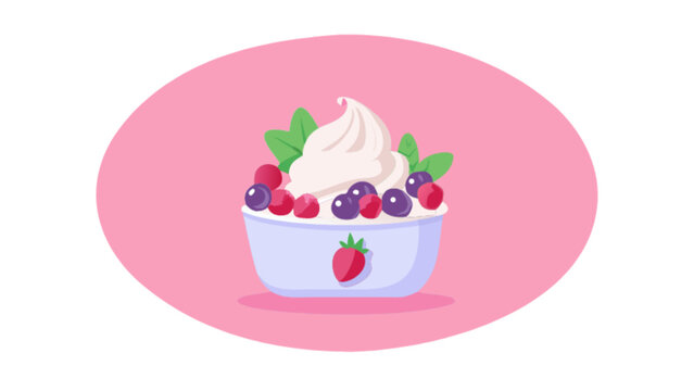 Delicious frozen yogurt dessert with fresh berries and strawberry topping vector illustration design art