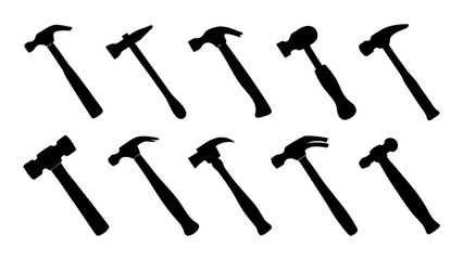 Set of hammer silhouettes vector