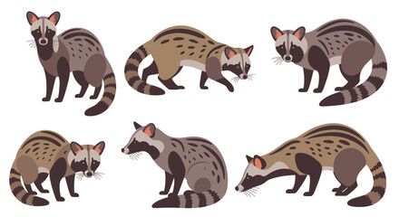 Naklejka premium African civets illustrated in various poses and angles 