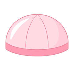 Cute pink cartoon baby beanie with a dome shape, seams, and a folded brim.