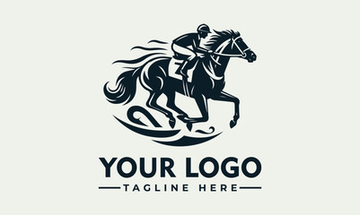 A logo depicting a jockey riding a horse at full speed, stylized with dynamic lines suggesting motion.