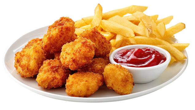 Crispy chicken nuggets with french fries and ketchup - Powered by Adobe