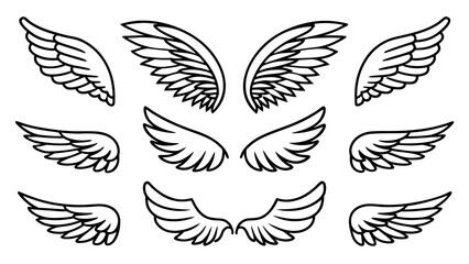 Angel Wings Vector Line Art Set