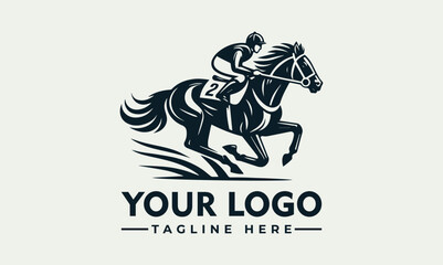 A stylized logo featuring a jockey and racehorse in motion.