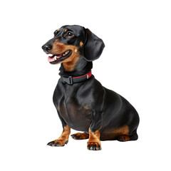 Playful Dachshund Dog Sitting with a Friendly Expression Against a White Background