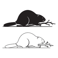 A Beaver Contour Duo - North American Native - Resilient Spirit - Beaver silhouette - Beaver lineart - Beaver vector - vector set of Beaver

