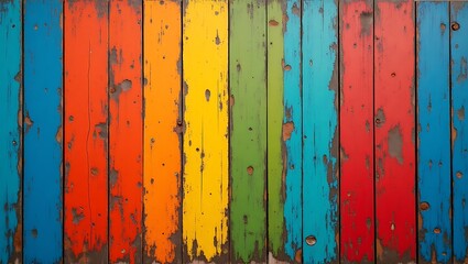 Vibrant Colorful Painted Wooden Plank Background