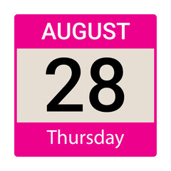 28 August, Thursday, Date template, Useful design for calendar or event promotion. Vector illustration EPS 10 file