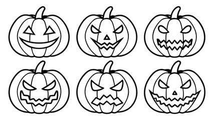 Halloween pumpkin line art vector clip art set