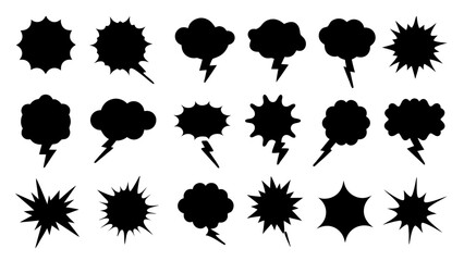 collection of Comic explosion speech bubble vector shapes, speech bubble silhouettes