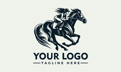 A stylized logo featuring a woman jockey riding a galloping horse, set against a neutral background.