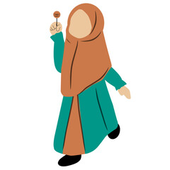 Faceless Muslim child holding candy, illustration of a girl