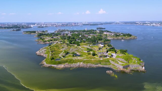 suomenlinna island helsinki on the dummer day drone fotge