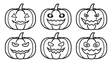 Halloween pumpkin line art vector clip art set