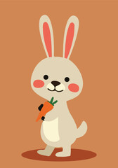 Obraz premium Cute Cartoon Rabbit Holding Carrot 
