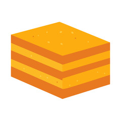 Isometric illustration of a square layered orange dessert with nutty specks.