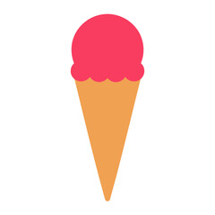 Minimalist flat design icon of a single pink ice cream scoop on a wafer cone.
