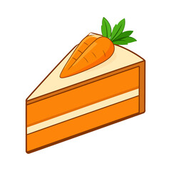 A delicious slice of layered carrot cake with cream frosting and a decorative carrot garnish.