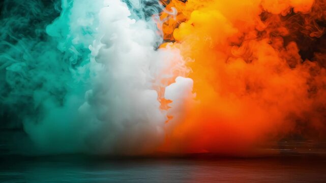 Vibrant green, white, and orange studio smoke swirling in a product showcase bold and vivid colors symbolizing Irish pride, perfect for Ireland themed promotions, music events, cultural festivals