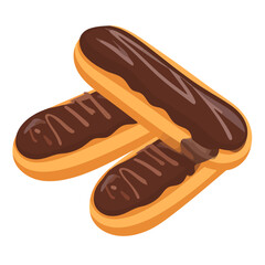 Trio of classic French eclairs with rich chocolate ganache topping. A delicious pastry illustration.