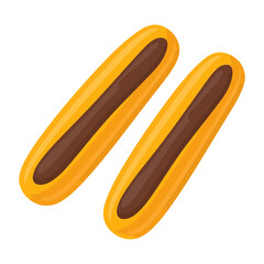 A pair of long, golden-baked churros with a delicious chocolate cream filling.