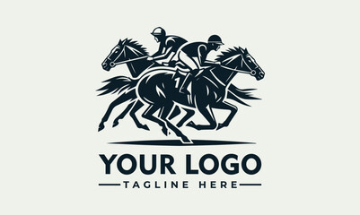 A logo depicting two jockeys racing on horseback at high speed, with text.