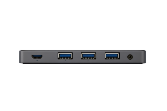 Gray U S B hub with multiple ports isolated on a transparent background USB hub technology