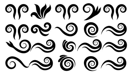 Set of Abstract Tribal Swirl and Spiral Design Elements.Black Vector Tattoo Style Collection.