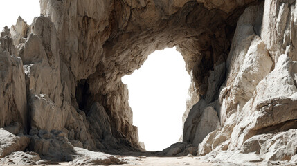 Sunlight illuminates a majestic rock arch in a desert landscape, creating a striking frame against a transparent background, perfect for compositing and creative projects