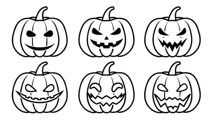Halloween pumpkin line art vector clip art set