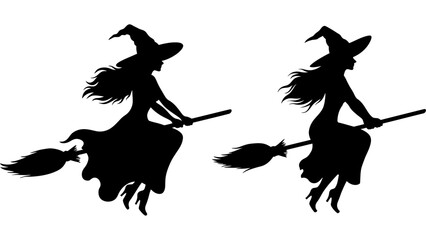 Set of halloween witch silhouette vector