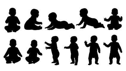 Set of baby and toddler silhouette